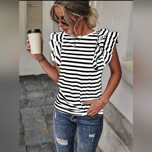 Summer casual black and white stripped women's top new